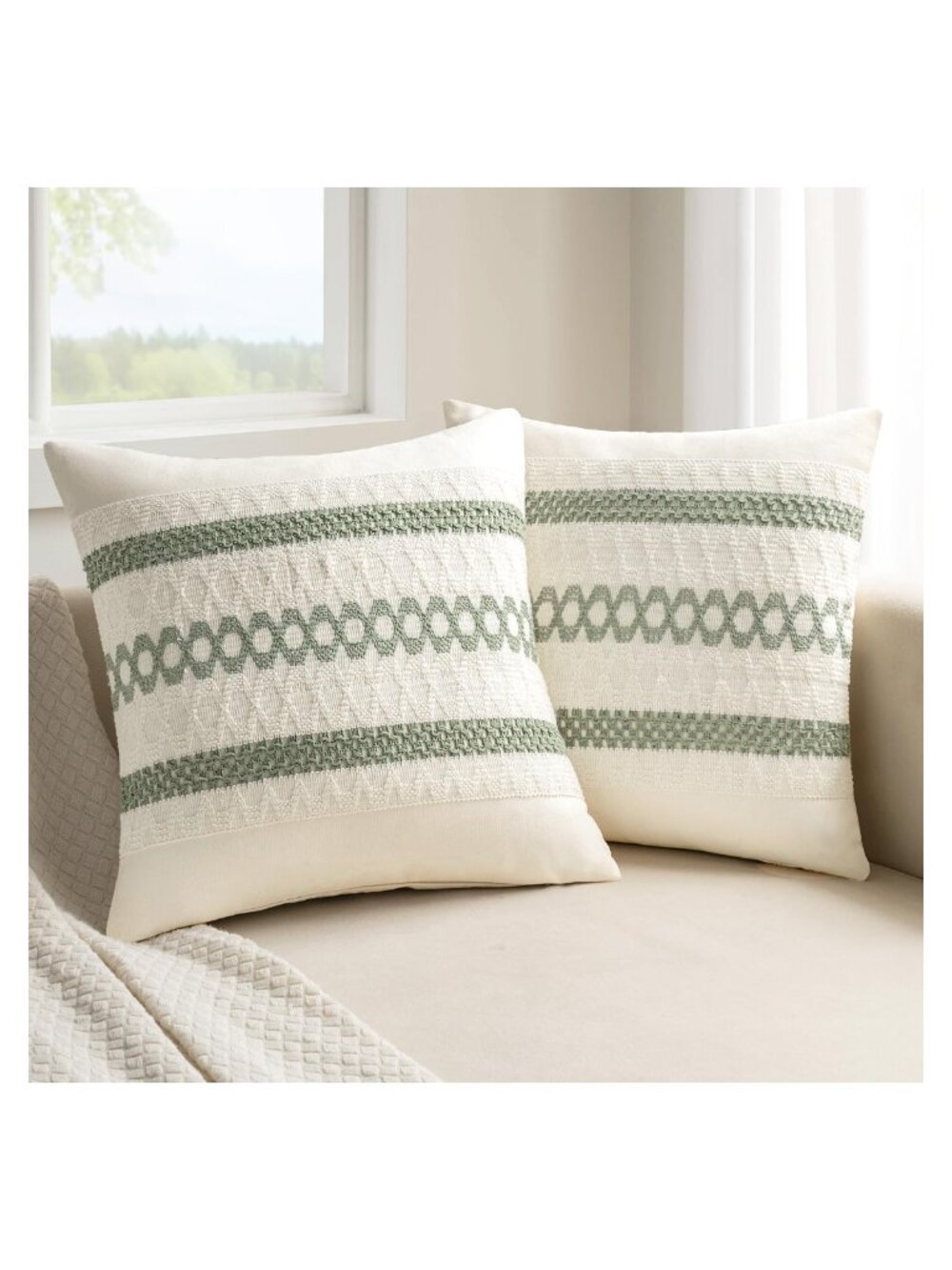 Set of 2 Macrame Weave Throw Pillow Covers 18x18 Boho Farmhouse Accent